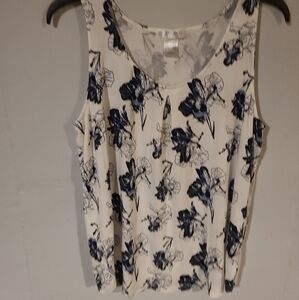 Floral Print Sleeveless Top - White and Blue